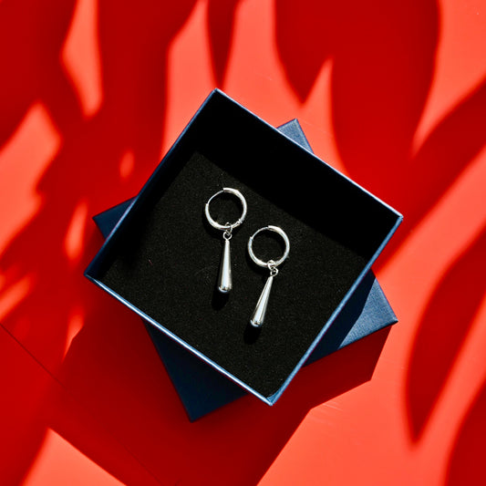 Silver Elongated Drop Earrings, Waterproof