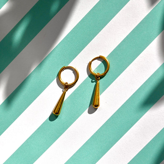 Gold Elongated Drop Earrings, Waterproof