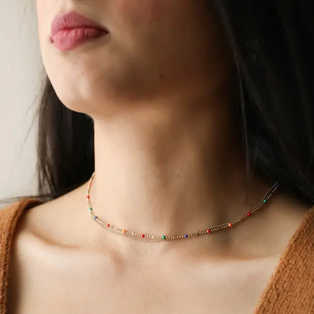 Rainbow enamel double necklace