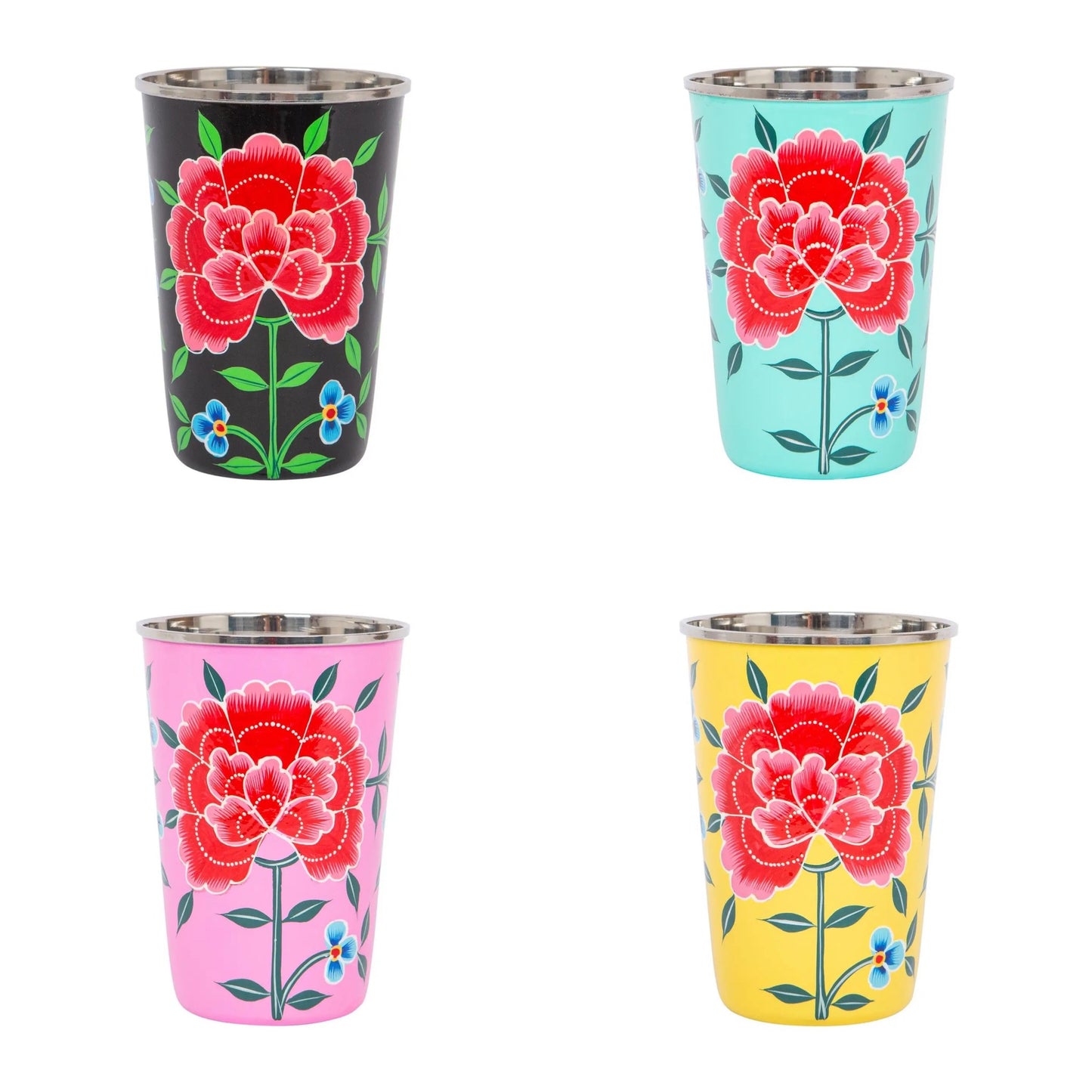 Kashmiri painted tumbler - peony