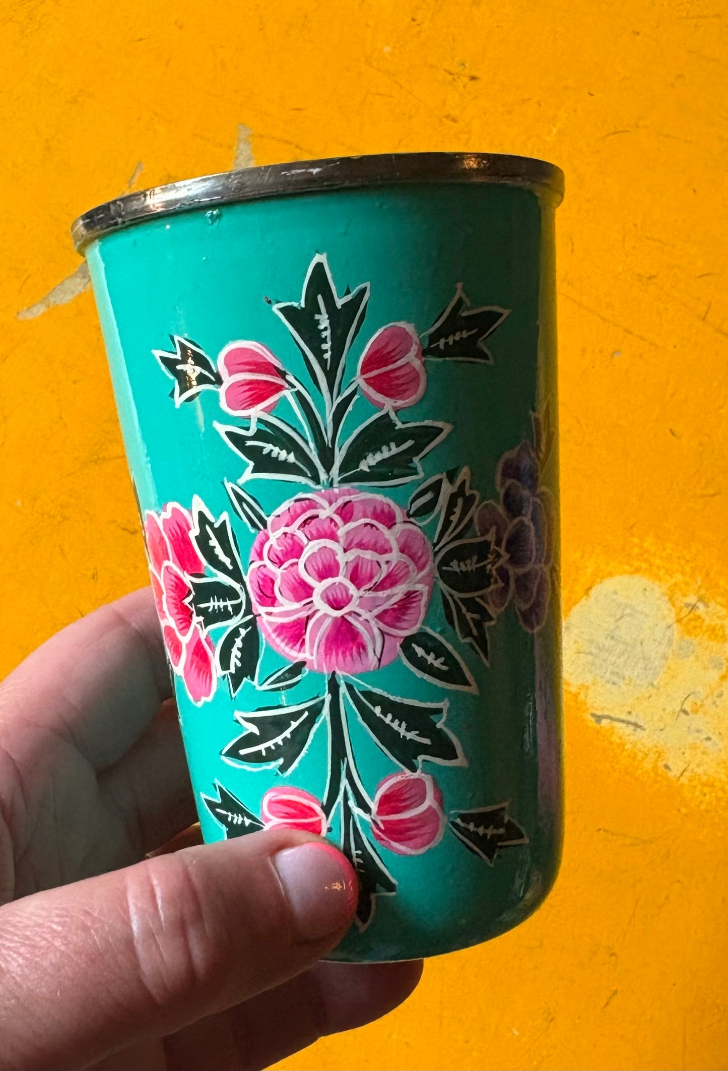 Painted metal cup
