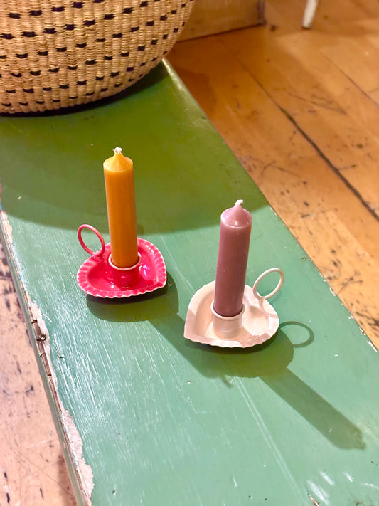 Heart-shaped enamel candleholder