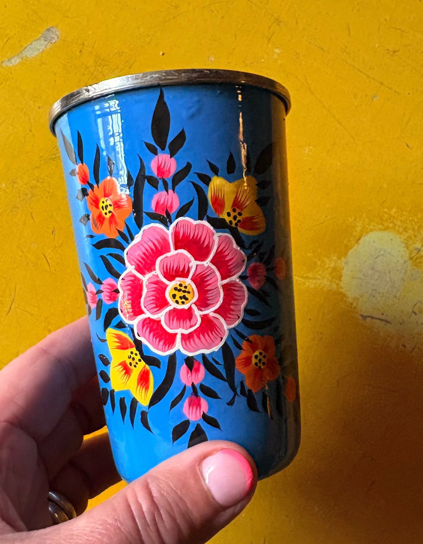 Painted metal cup