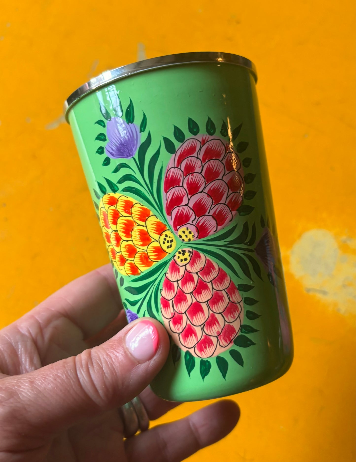 Painted metal cup