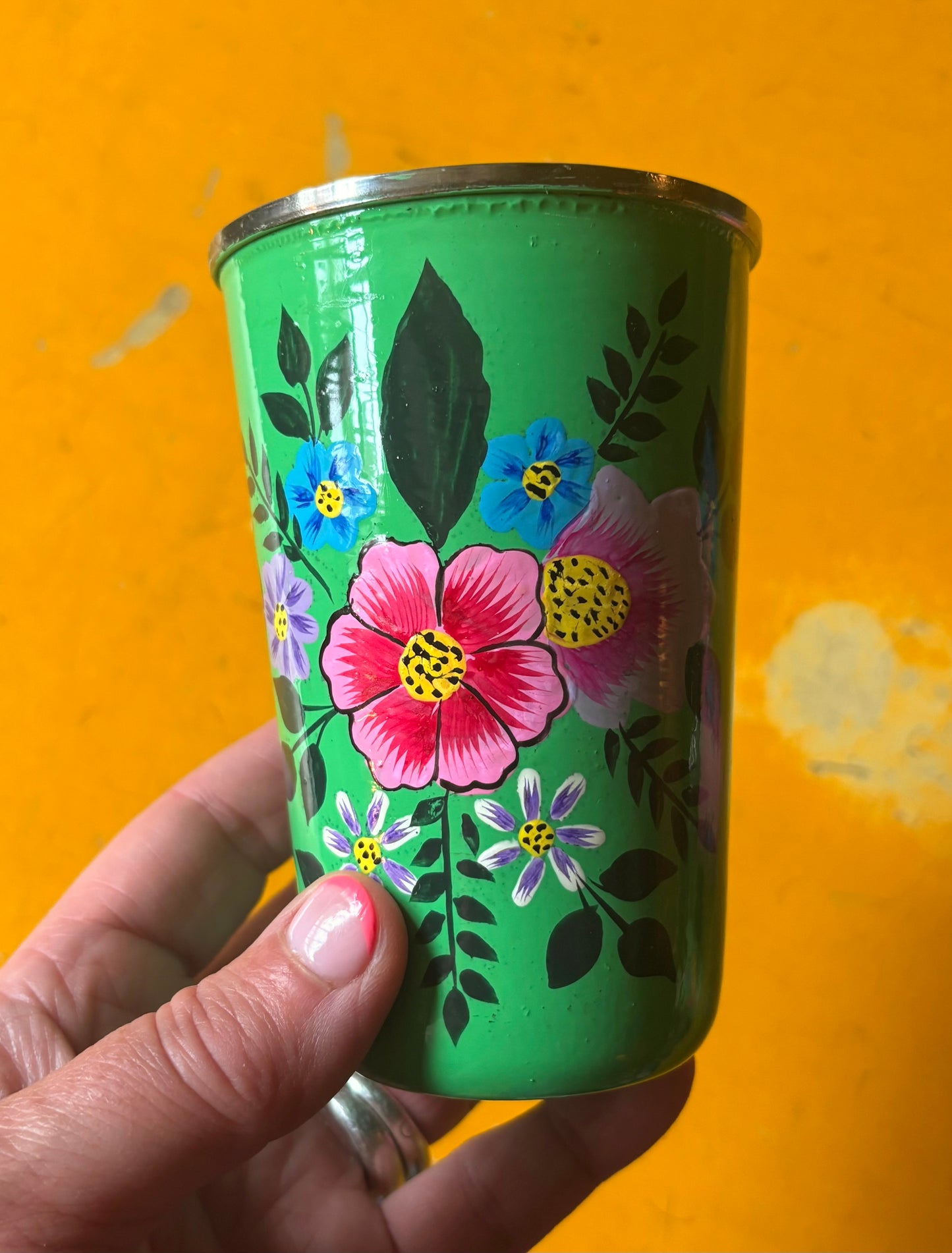 Painted metal cup