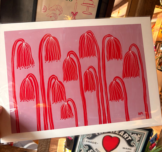 Red flowers landscape A3 print