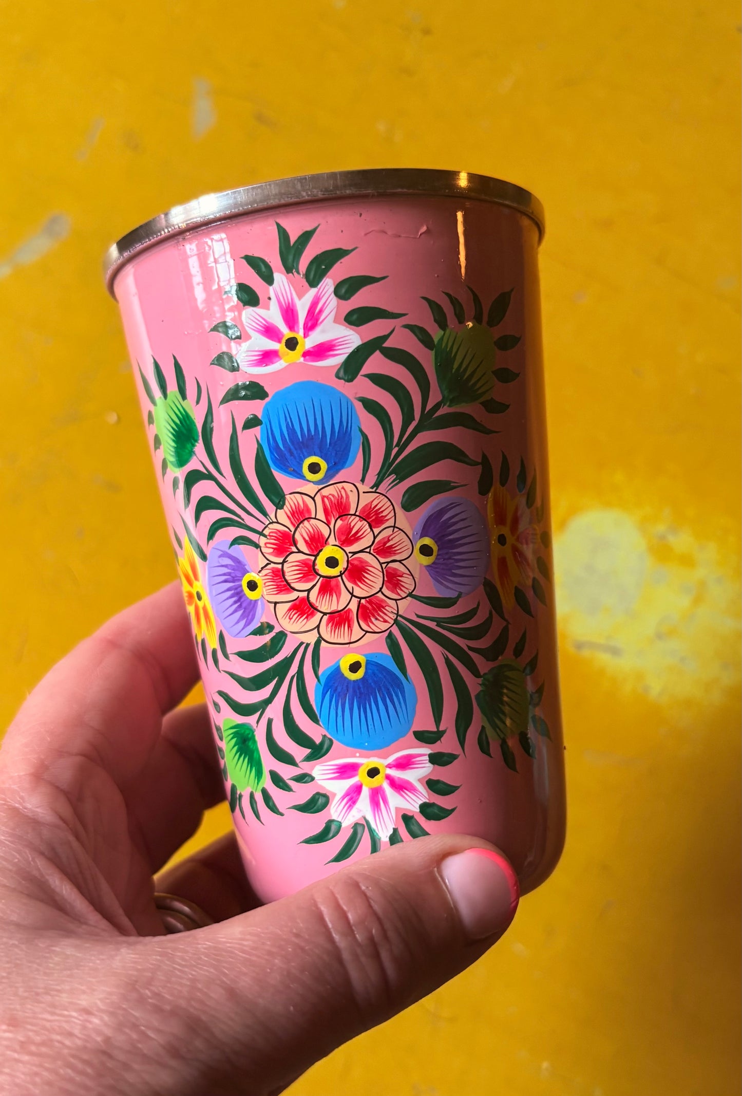 Painted metal cup