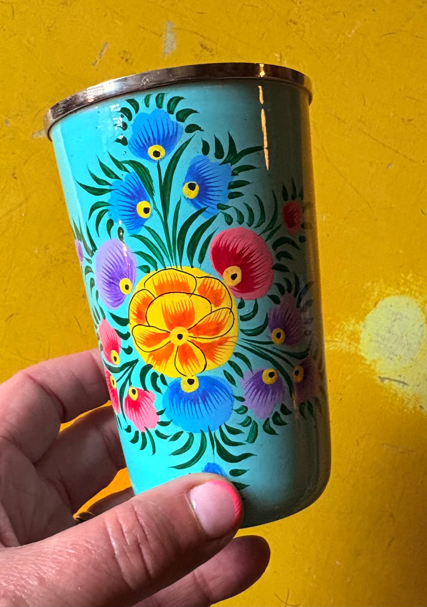 Painted metal cup