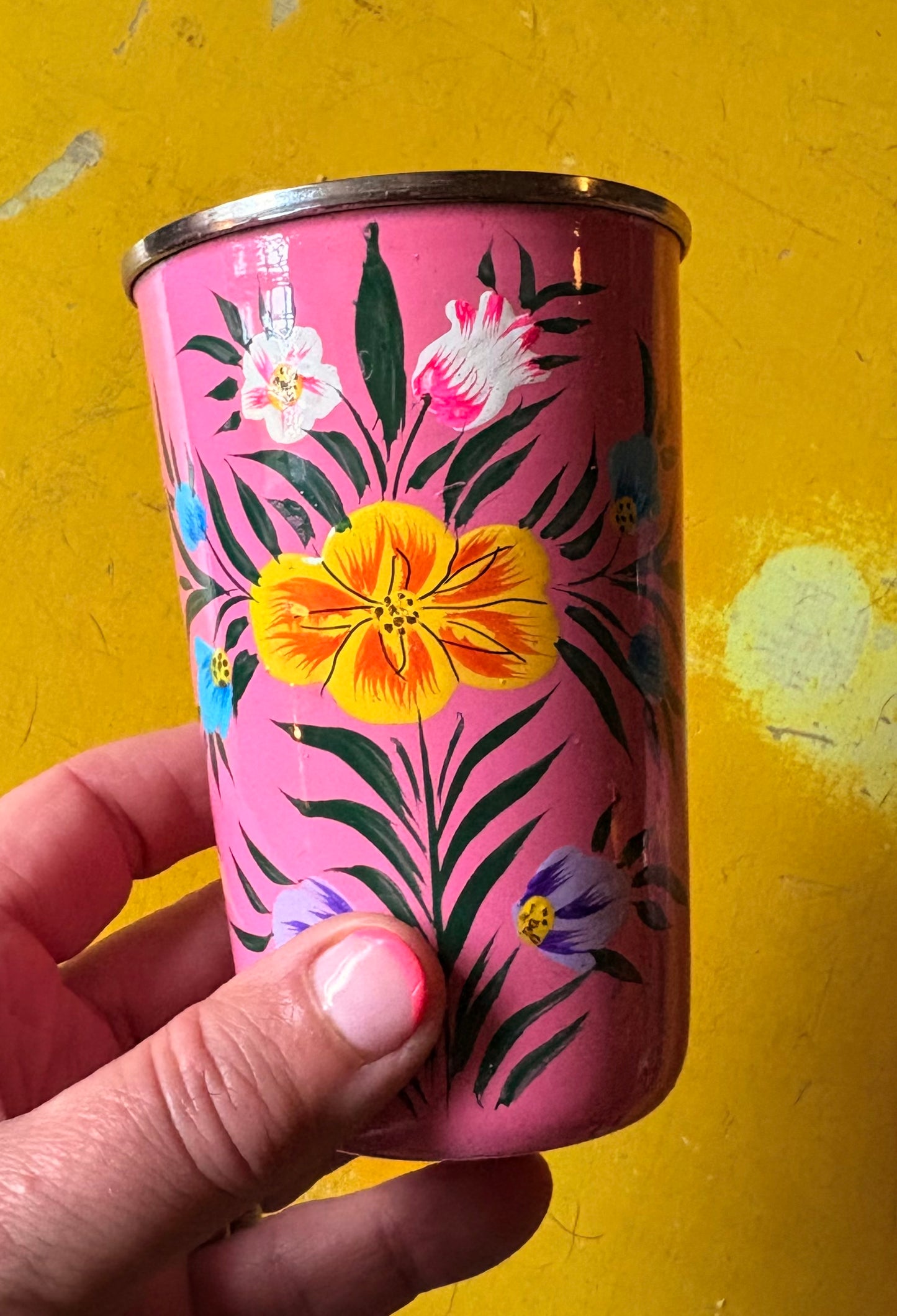Painted metal cup