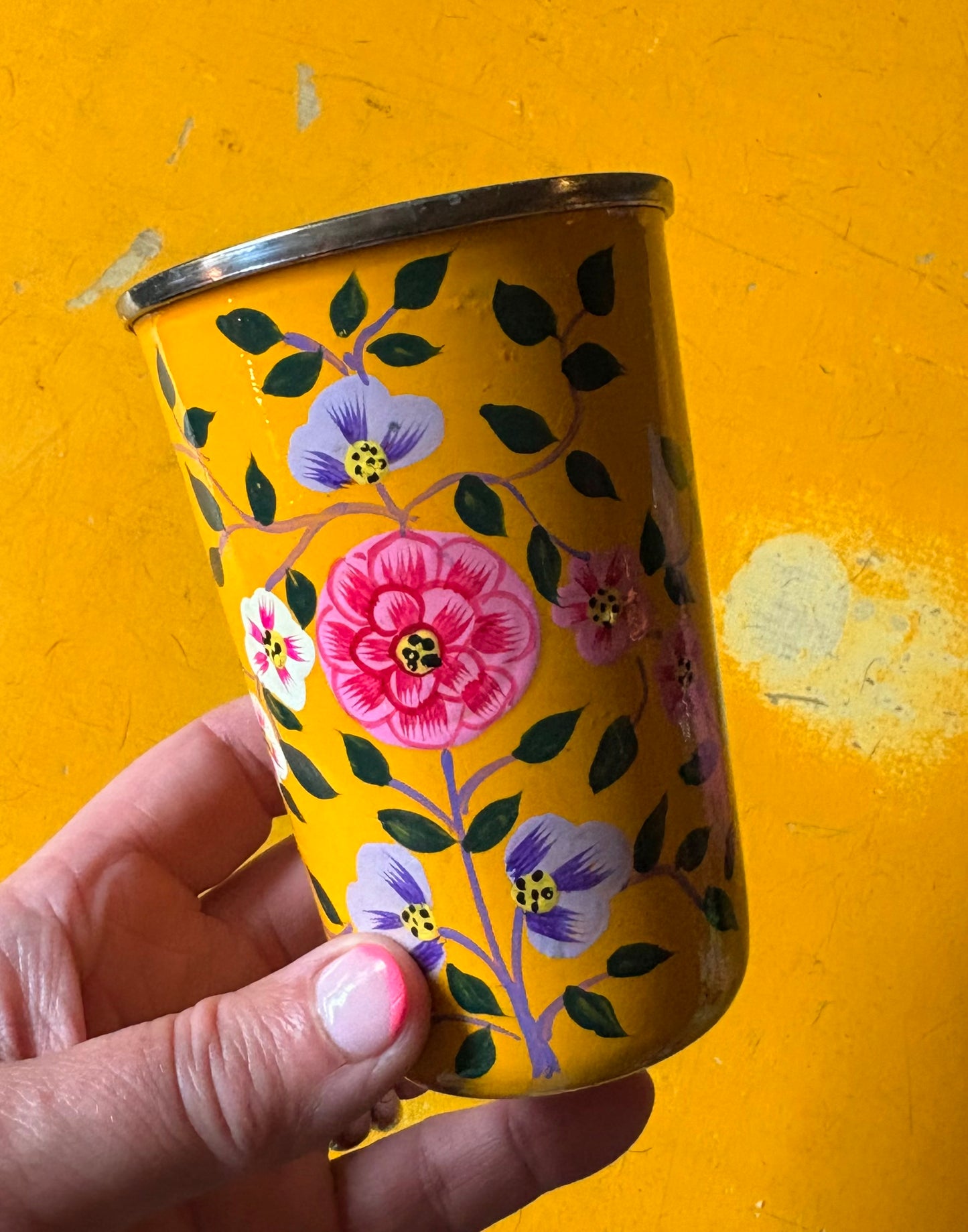 Painted metal cup