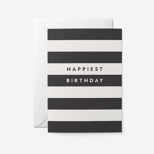 Happiest birthday black stripe card
