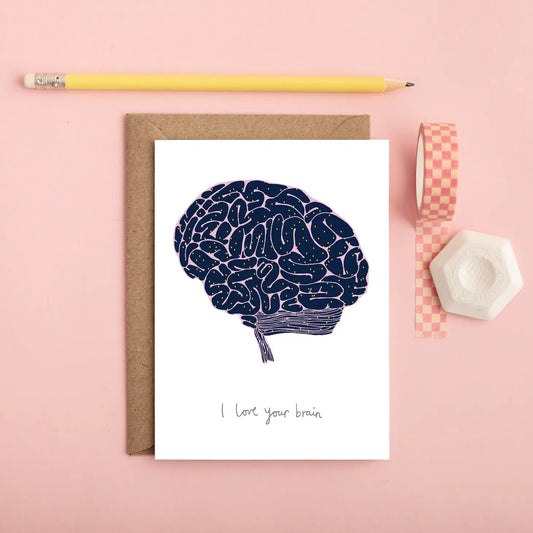 I love you brain greetings card