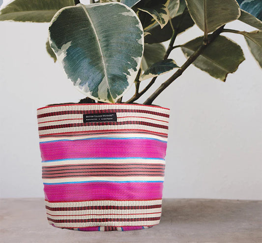 Stripy plant pot cover - large pinks