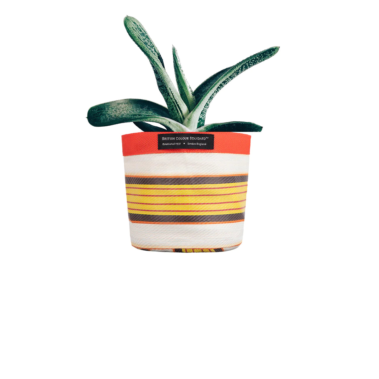 Stripy plant pot cover - small yellows