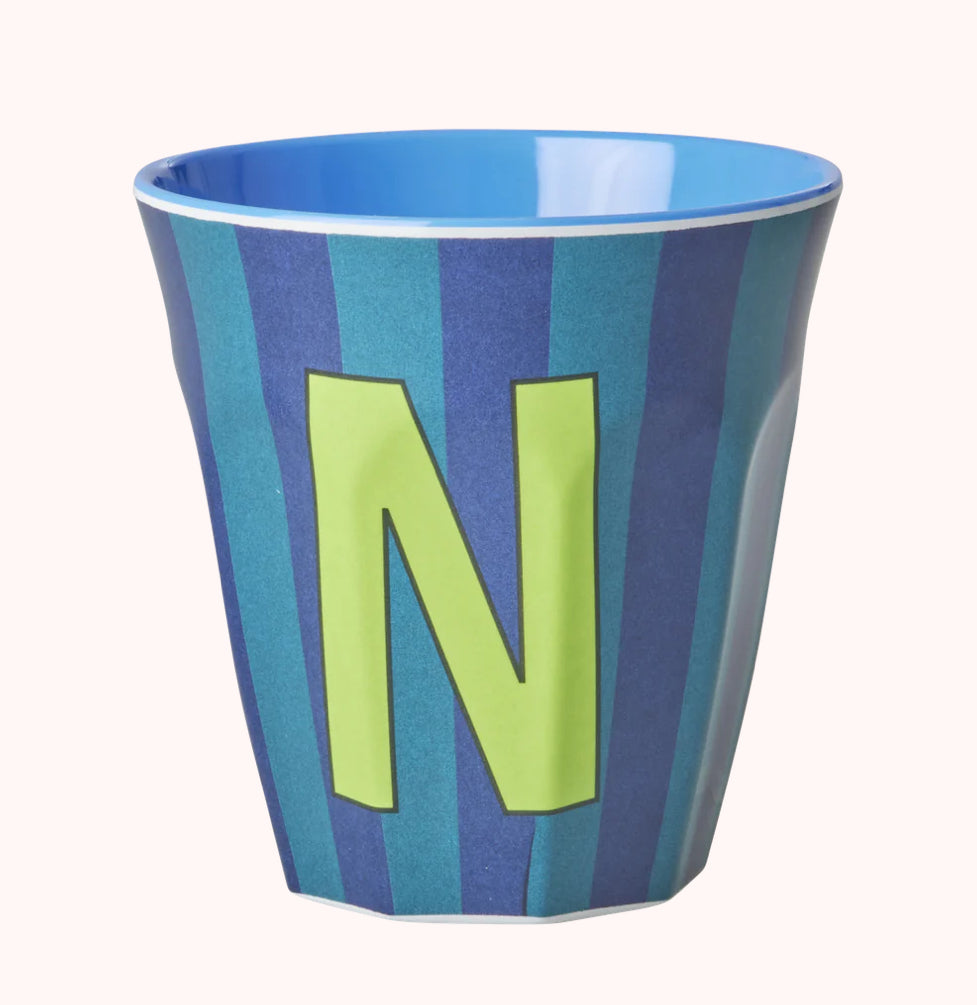 Stripy alphabet melamine cups