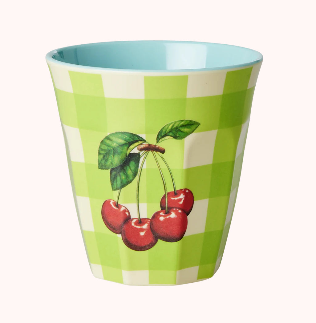 Cherries and checks melamine cup