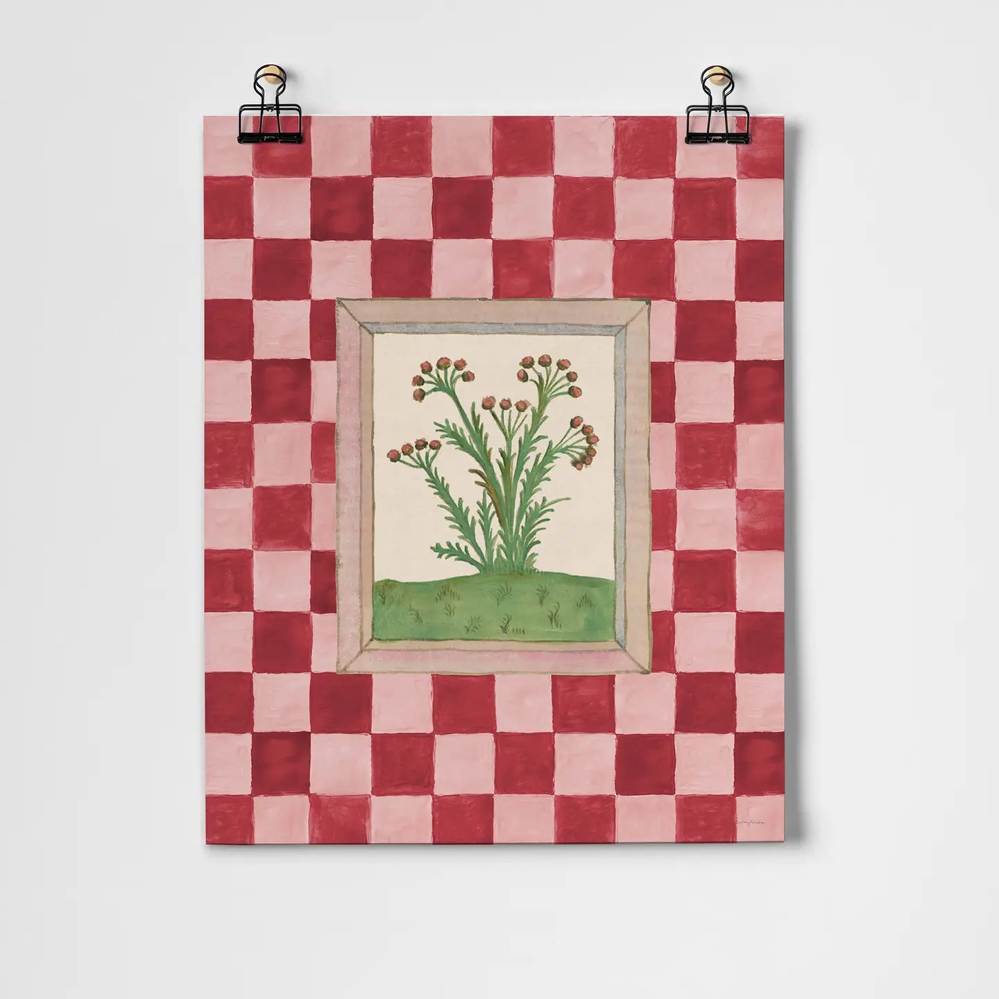 Book of Herbs pink check print