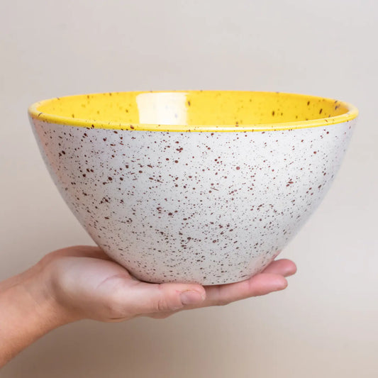 Yellow speckled salad bowl