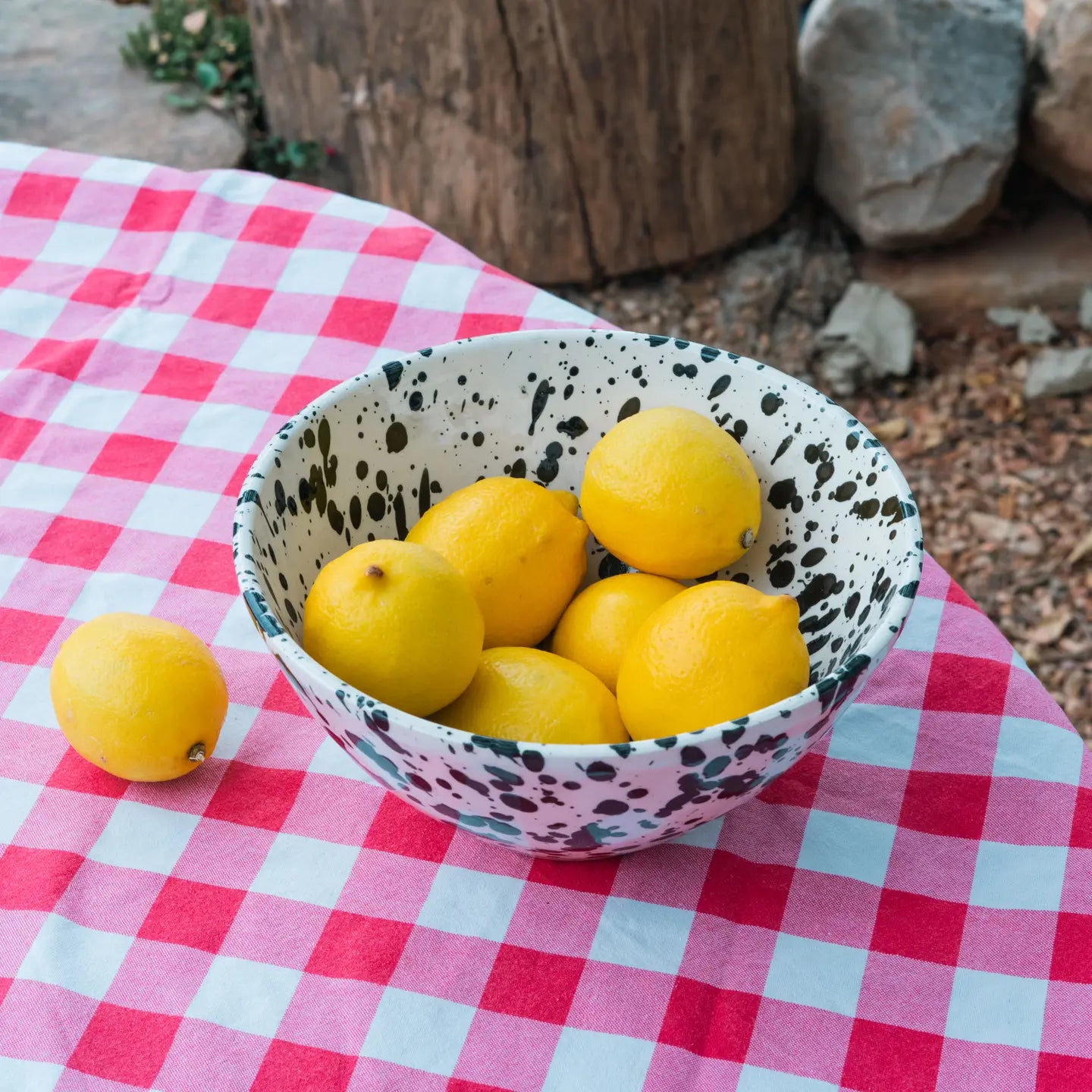 Black splatterware salad bowl