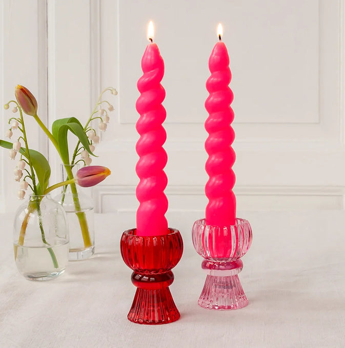 Pair of chunky twisted candles