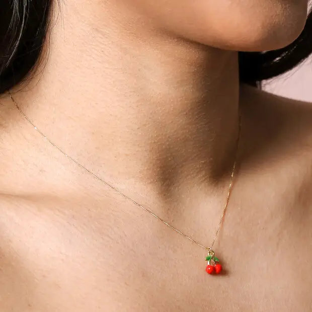 Red cherry pendant necklace