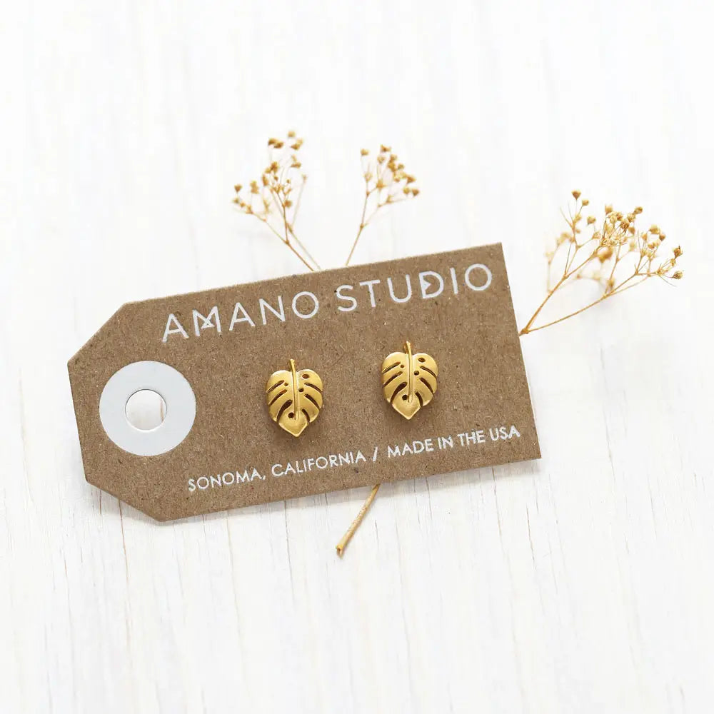 Monstera stud earrings