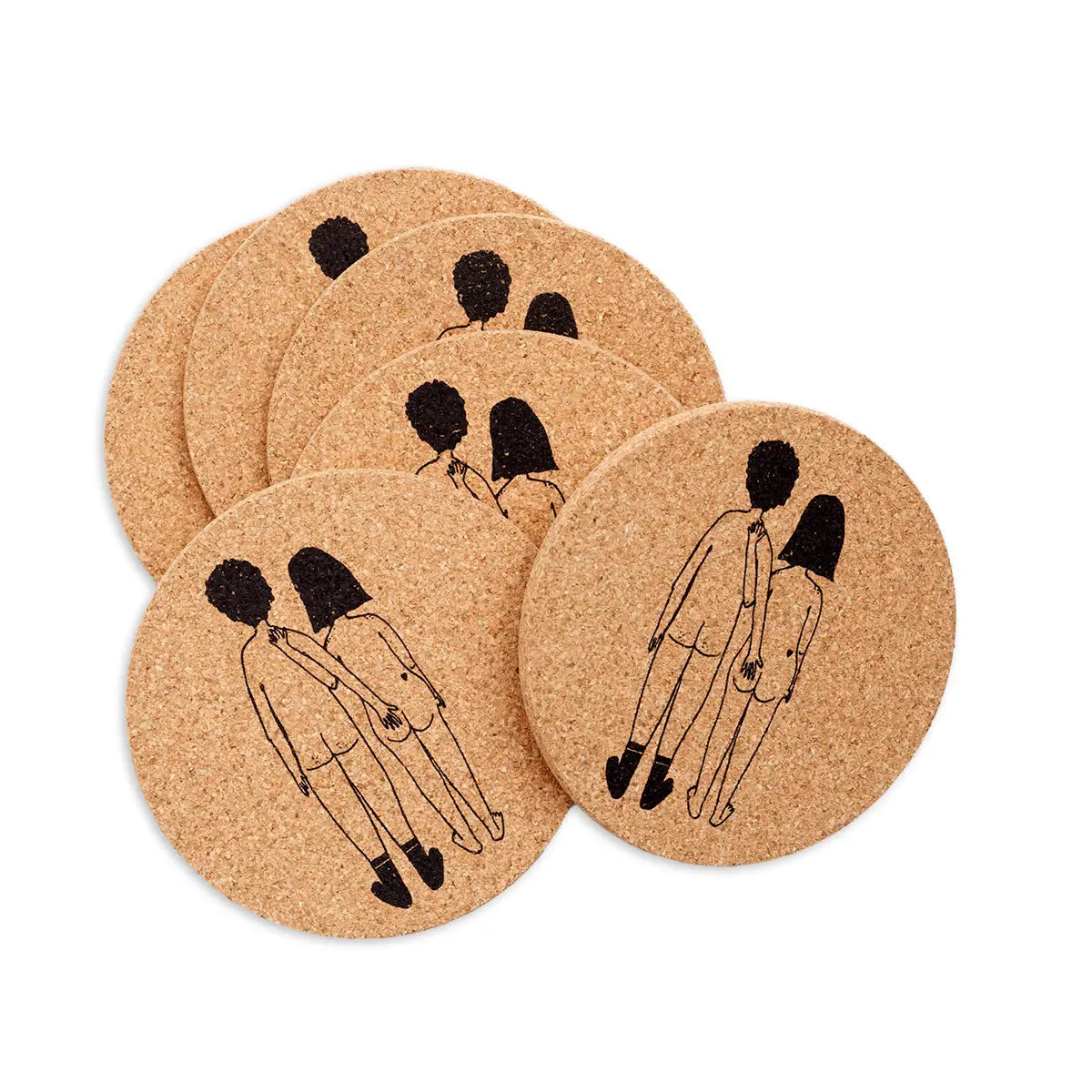 Naked couple back cork coaster set