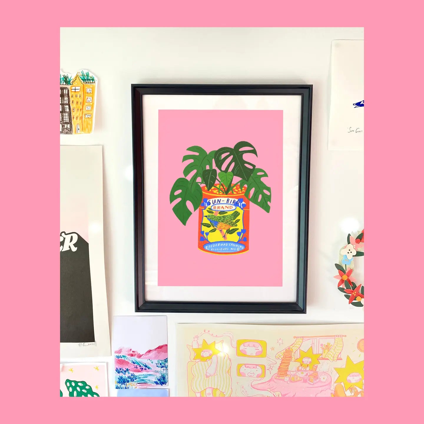 A4 monstera and sunbird print