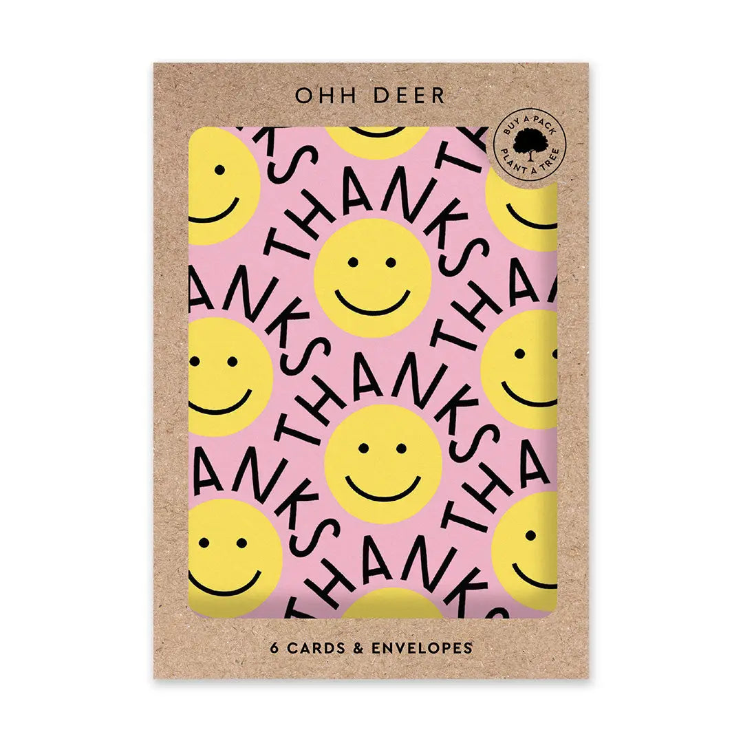 Yellow smiley thank you cards - set of 6