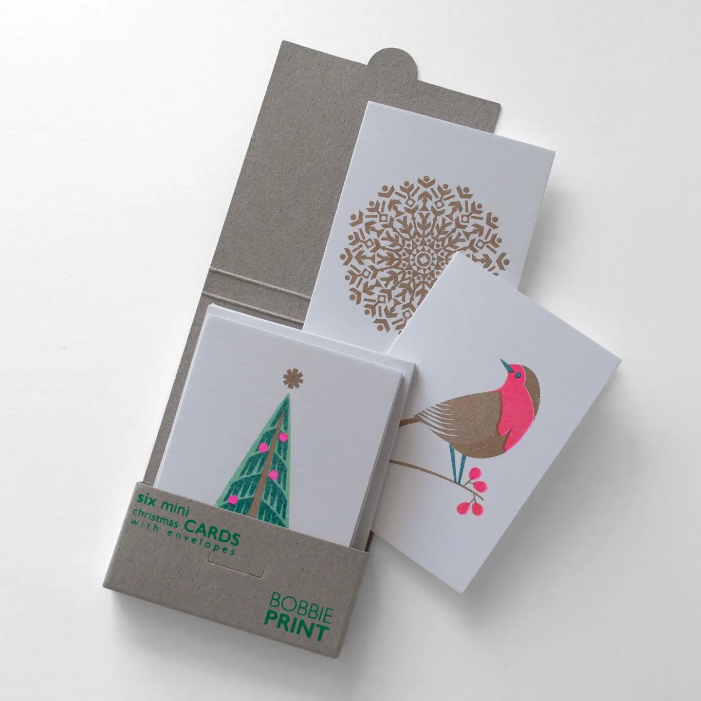 Set of 6 mini Christmas cards - green