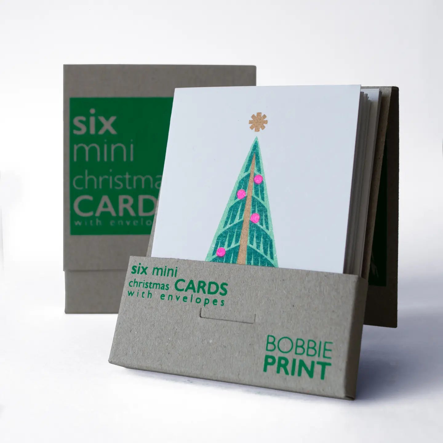 Set of 6 mini Christmas cards - green