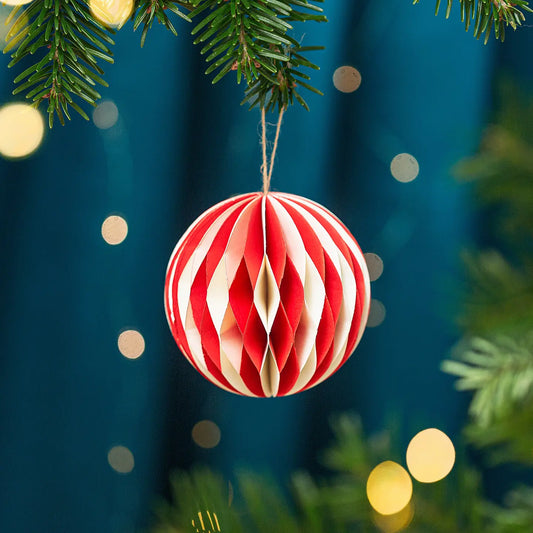 Red and white honeycomb bauble decoration