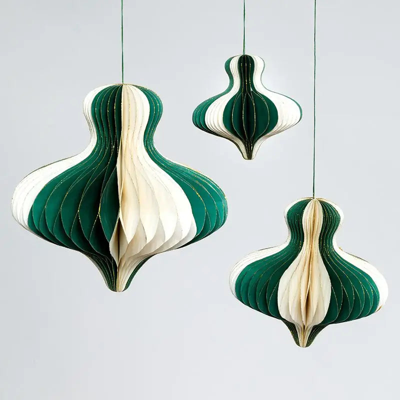 Two tone green and white paper chandelier decoration - medium