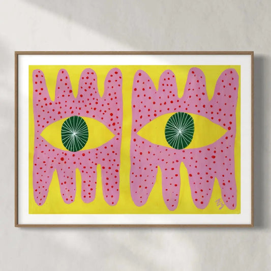 Pink and yellow eyes A3 print