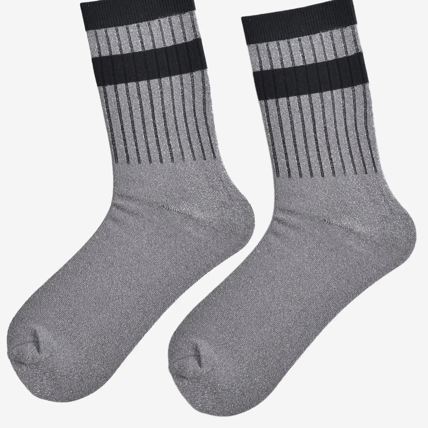 Stripe cuff glitter socks