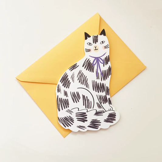 Sitting cat shaped greetings card