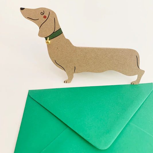 Sitting sausage dog shaped greeting card