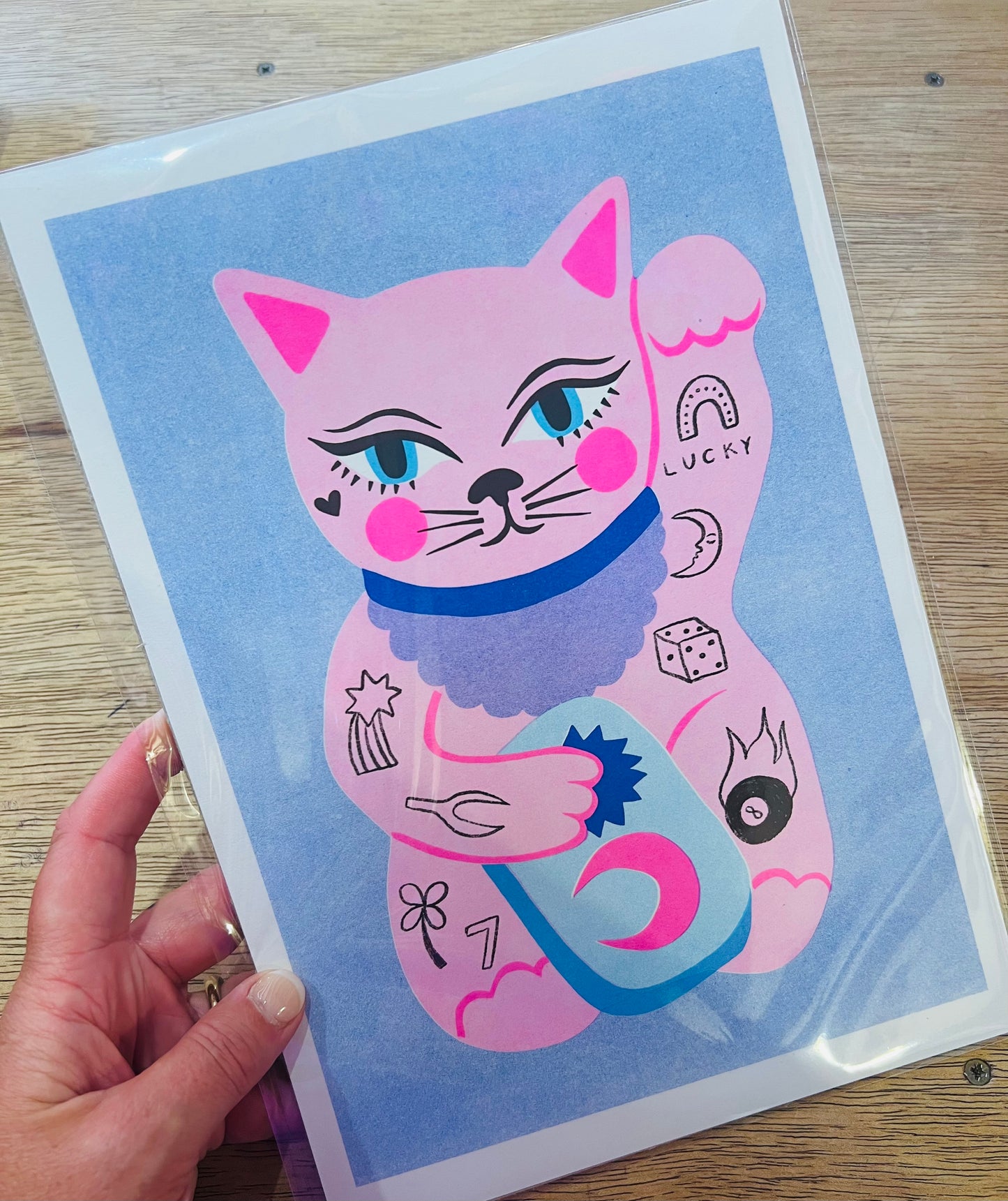 Lucky cat A4 riso print