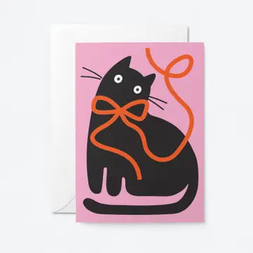 Black cat with ribbons card