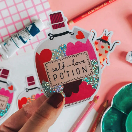 Self-love potion glitter sticker