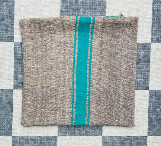 Mushroom and green stripe cushion