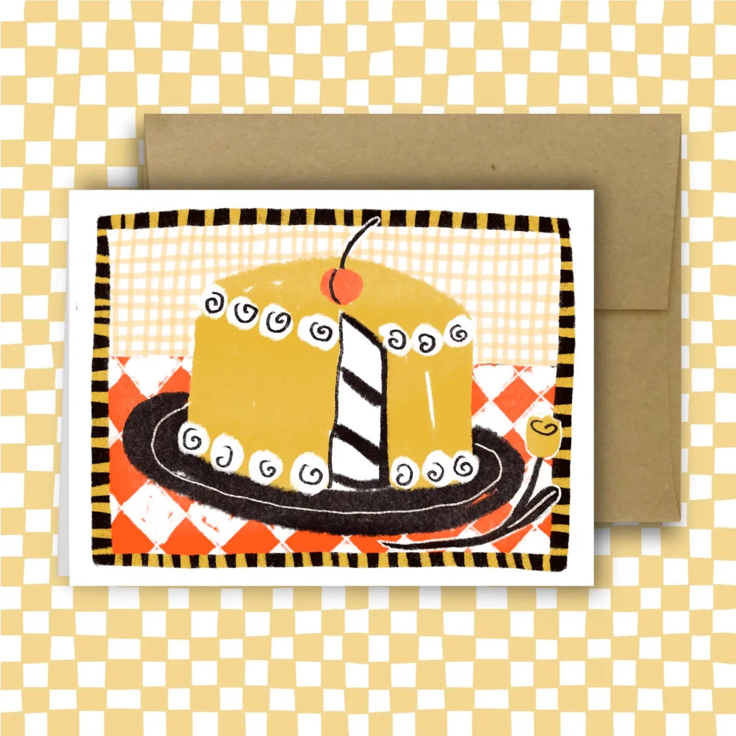 Cake with cherry greetings card