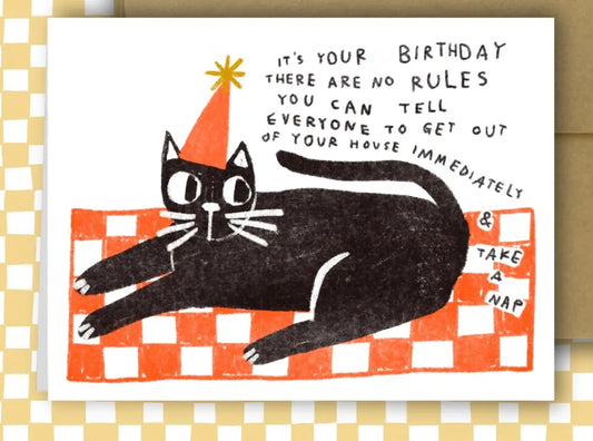 Birthday no rules cat card