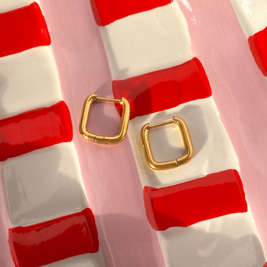 Gold square hoop earrings