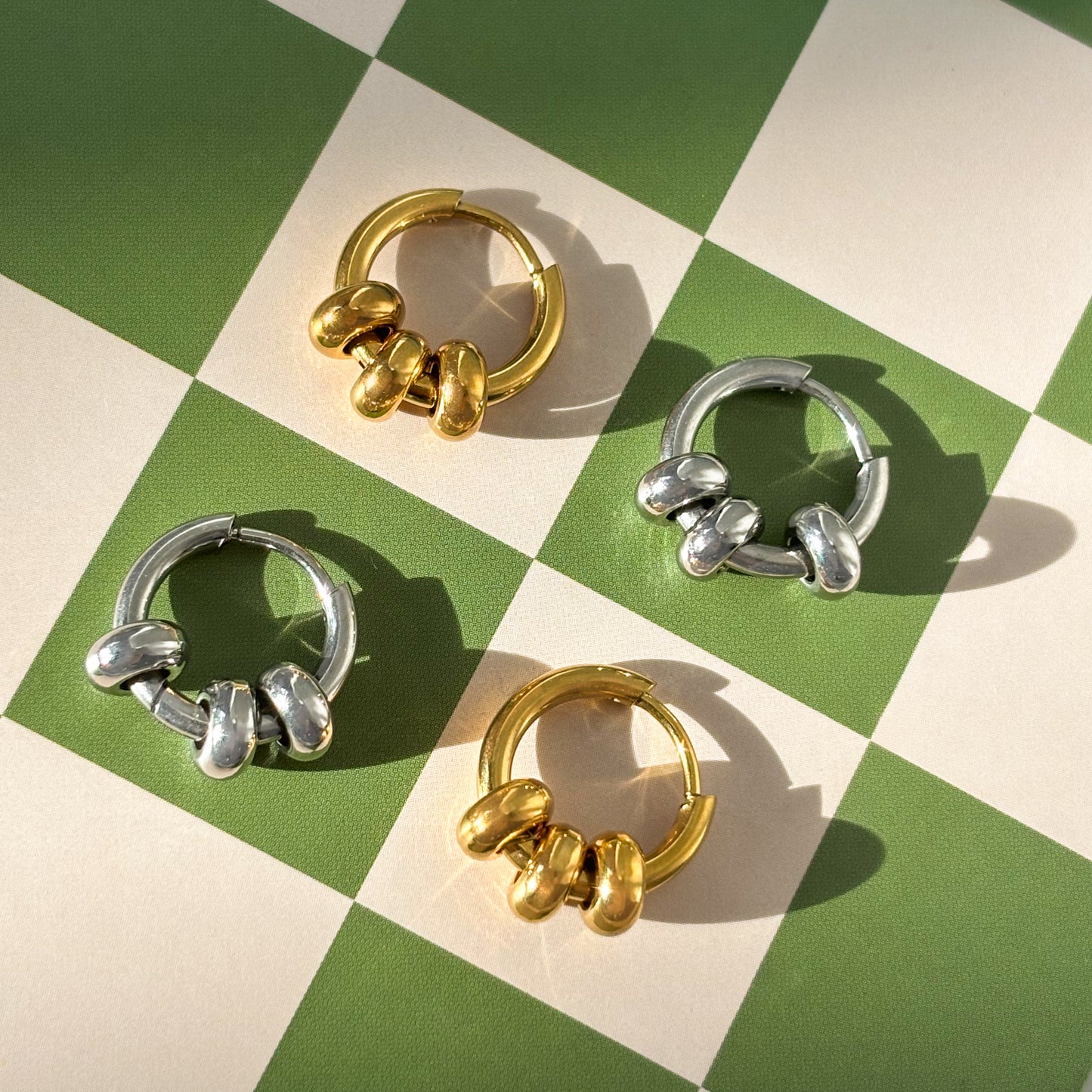 3 ball huggie hoop earrings