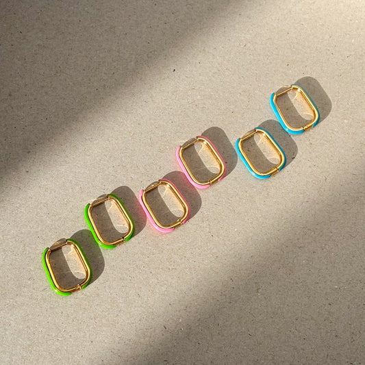 Colourful rectangular hoop earrings