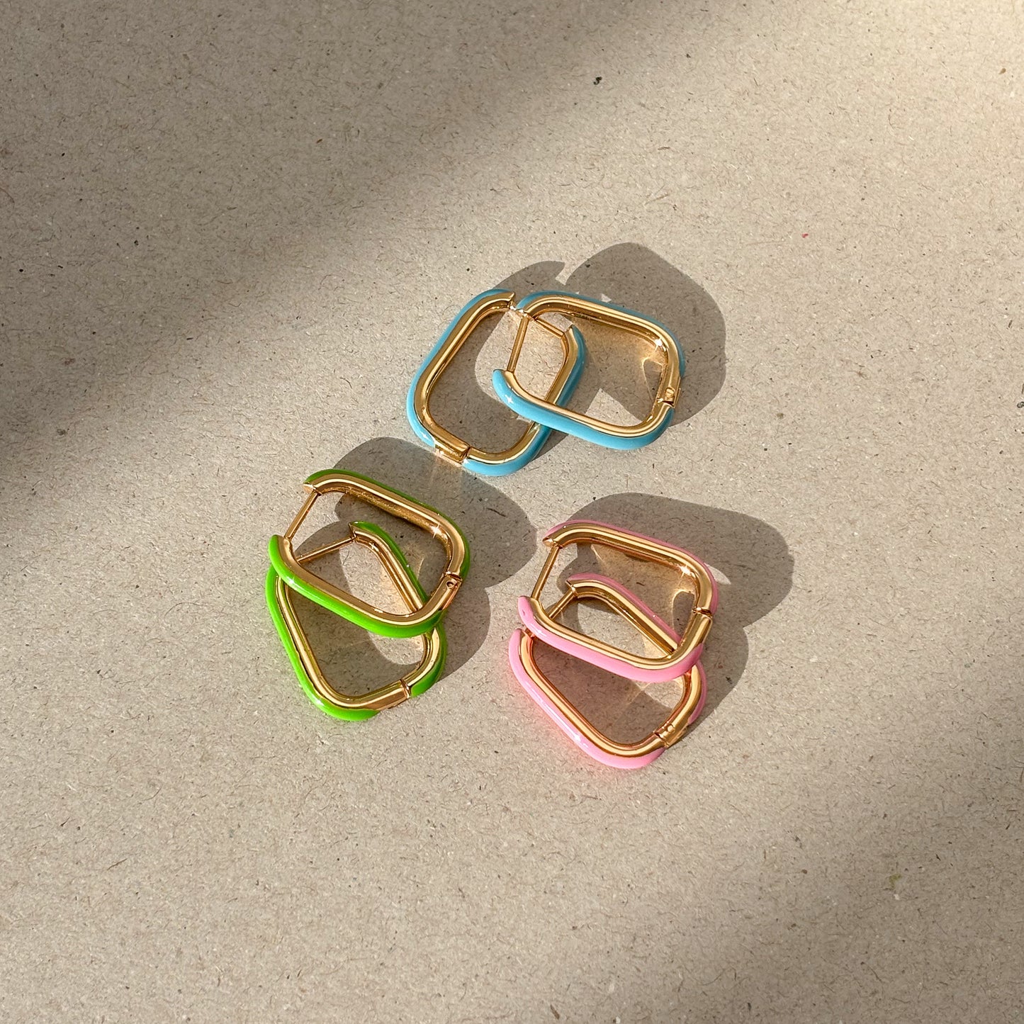 Colourful rectangular hoop earrings
