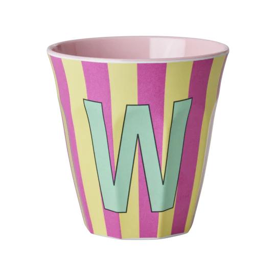 Stripy alphabet melamine cups