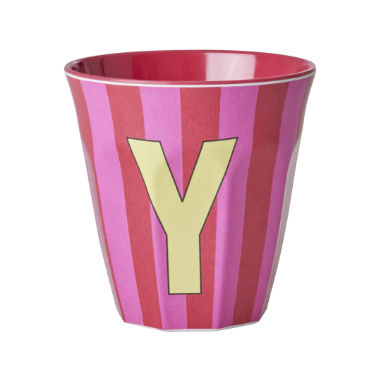 Stripy alphabet melamine cups