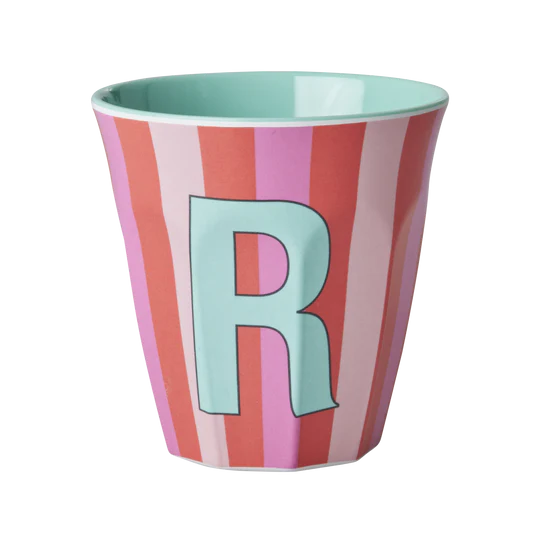 Stripy alphabet melamine cups